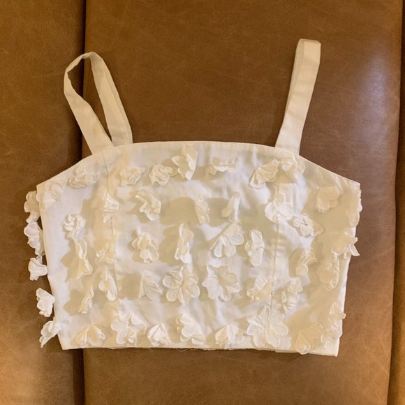 ZARA Tops - Unbranded 3D Floral Crop Tank Top, White, Size XS